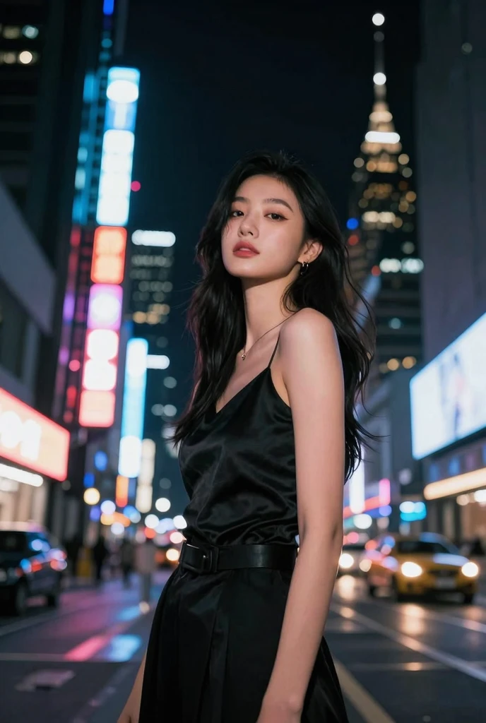 조명이 밝혀진 아름다운 서울 야간 도심의 빌딩 숲과 도로 야경